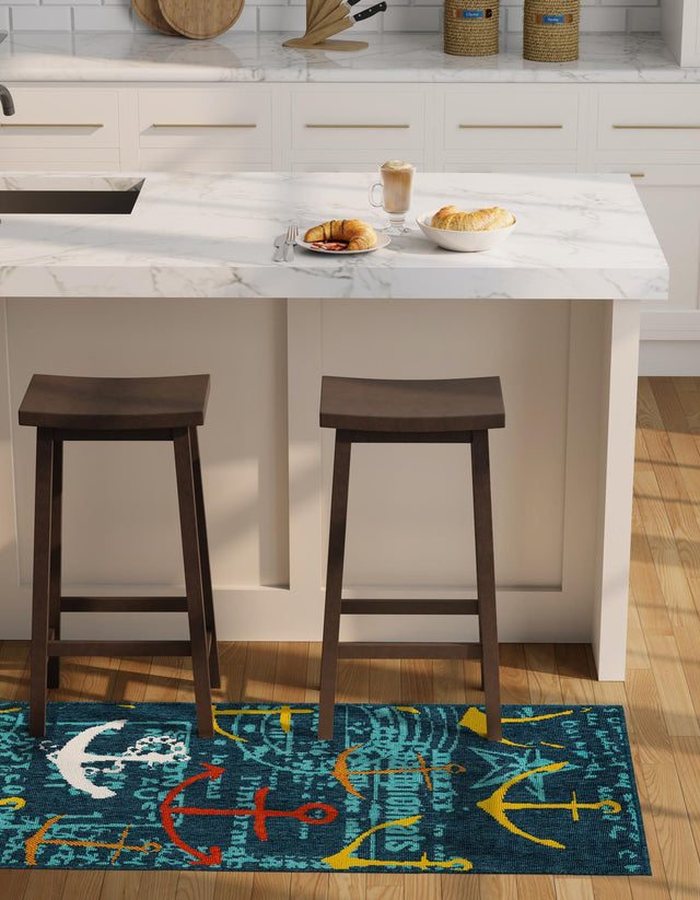 Navy Blue 2' x 6' 1 Outdoor Coastal Runner Area Rug Weather Resistant for Patio, Deck, Terrace, Balcony, Porch 100% Polypropylene Coastal Decor Carpet for Sale at Rug Engine