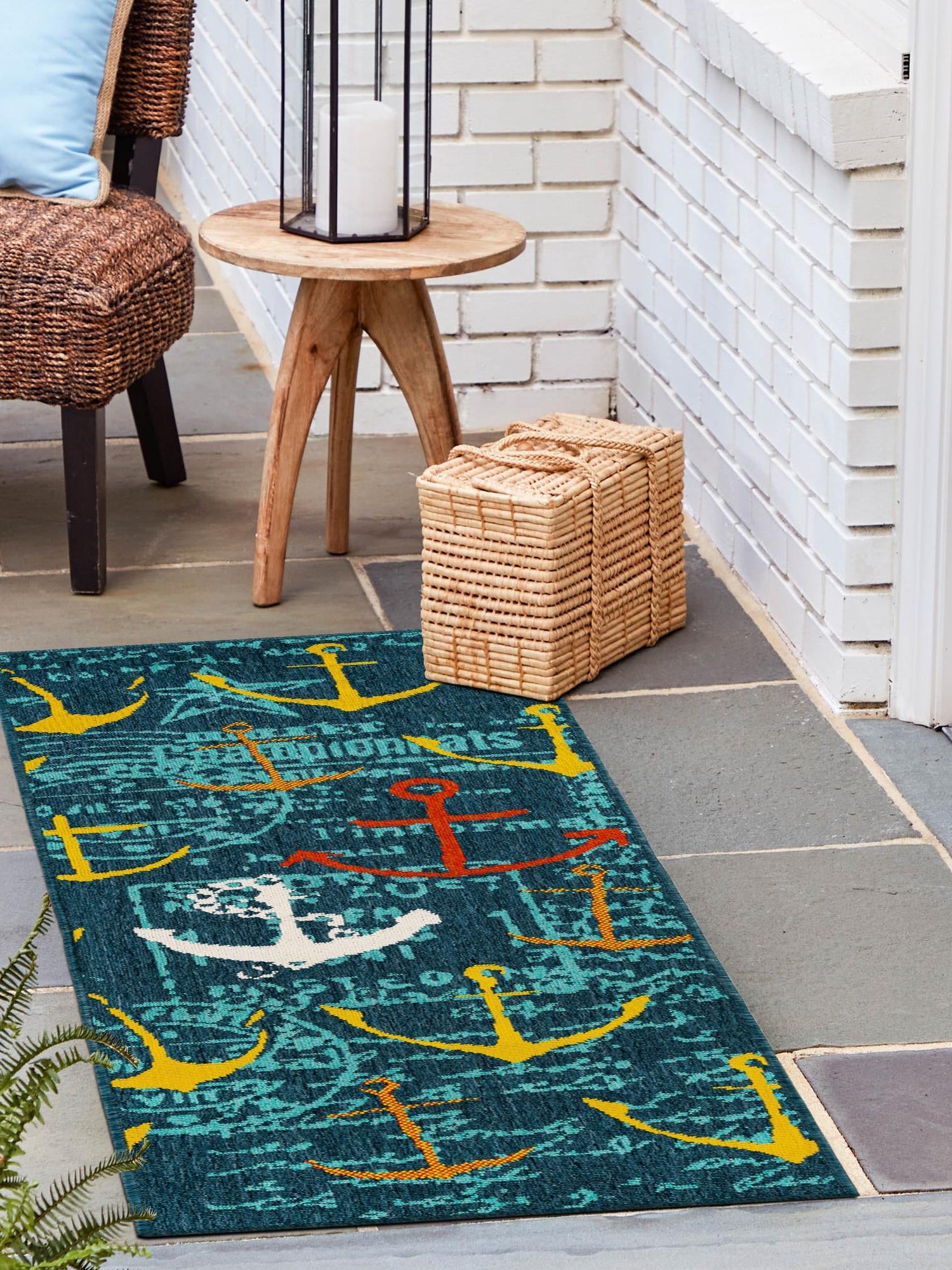 Navy Blue 2' x 8' Outdoor Coastal Runner Area Rug Weather Resistant for Patio, Deck, Terrace, Balcony, Porch 100% Polypropylene Coastal Decor Carpet for Sale at Rug Engine