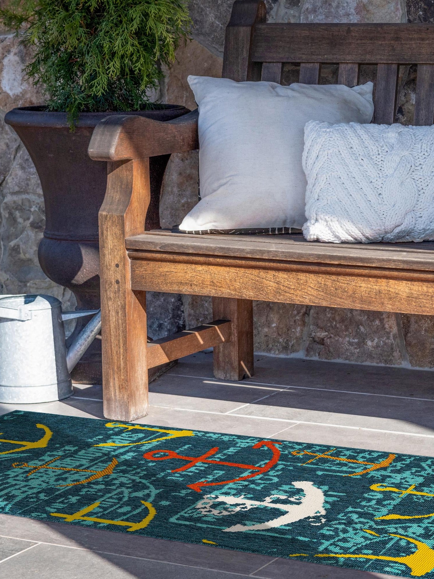 Navy Blue 2' 7 x 12' Outdoor Coastal Runner Area Rug Weather Resistant for Patio, Deck, Terrace, Balcony, Porch 100% Polypropylene Coastal Decor Carpet for Sale at Rug Engine
