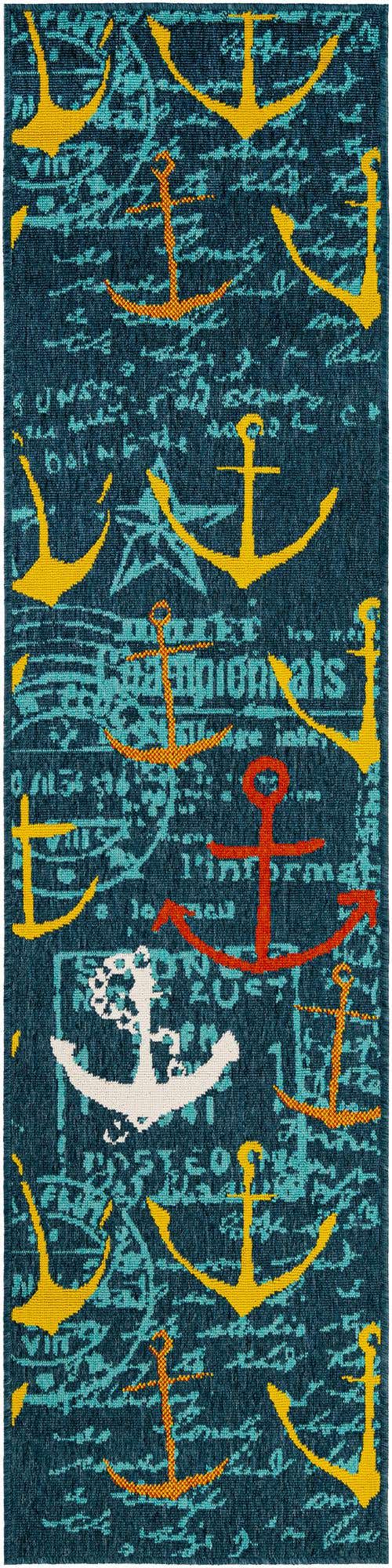 Navy Blue 2' x 8' Outdoor Coastal Runner Area Rug Weather Resistant for Patio, Deck, Terrace, Balcony, Porch 100% Polypropylene Coastal Decor Carpet for Sale at Rug Engine