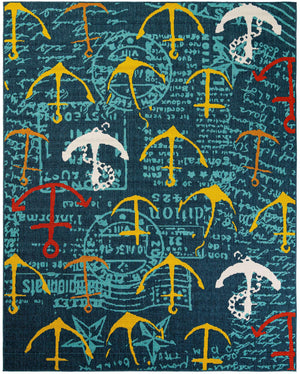 Navy Blue 7' 10 x 10' Outdoor Coastal Rectangle Area Rug Weather Resistant for Patio, Deck, Terrace, Balcony, Porch 100% Polypropylene Coastal Decor Carpet for Sale at Rug Engine
