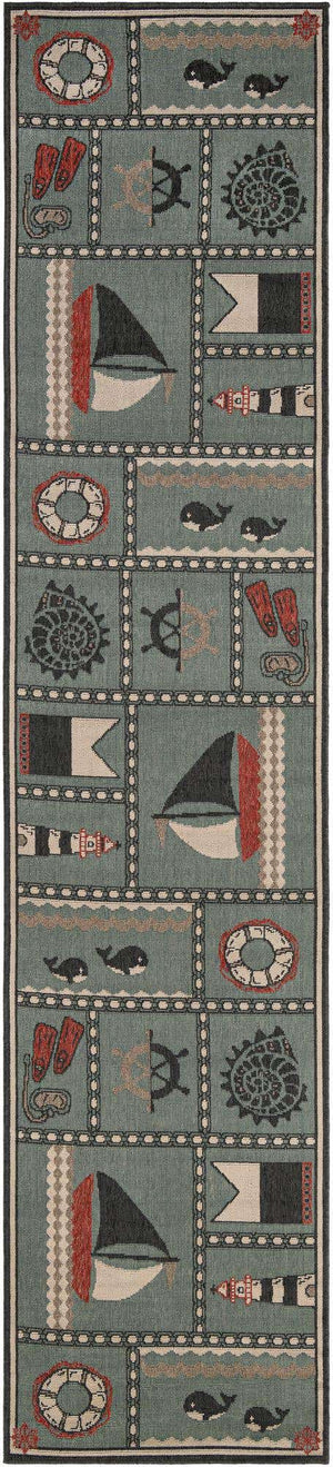 Blue 2' 7 x 12' Outdoor Coastal Runner Area Rug Weather Resistant for Patio, Deck, Terrace, Balcony, Porch 100% Polypropylene Coastal Decor Carpet for Sale at Rug Engine