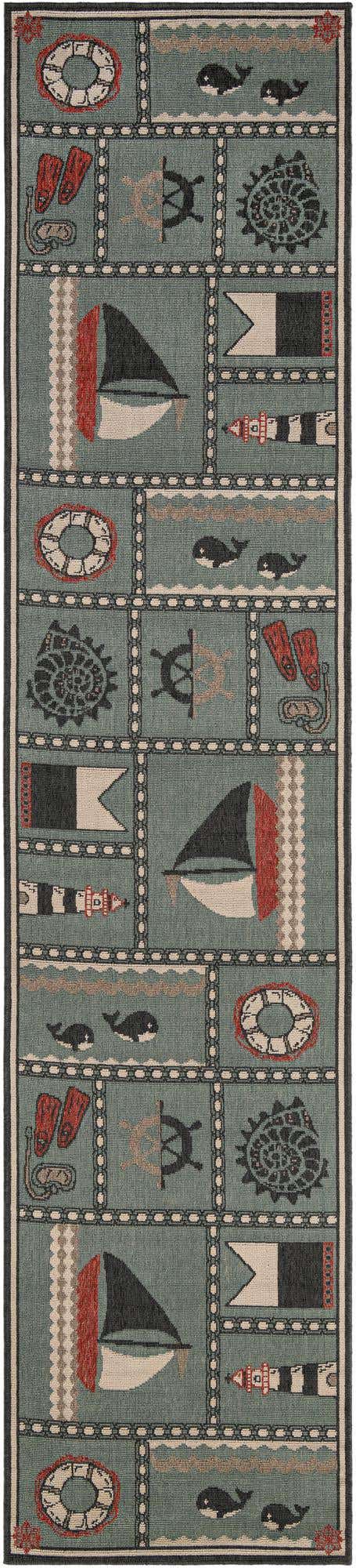 Blue 2' 7 x 12' Outdoor Coastal Runner Area Rug Weather Resistant for Patio, Deck, Terrace, Balcony, Porch 100% Polypropylene Coastal Decor Carpet for Sale at Rug Engine