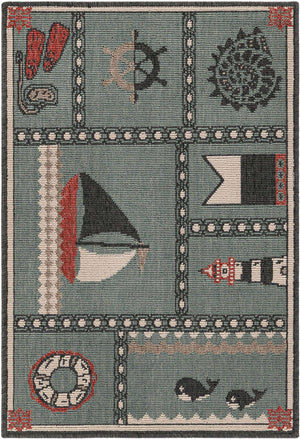 Blue 2' x 3' 1 Outdoor Coastal Rectangle Area Rug Weather Resistant for Patio, Deck, Terrace, Balcony, Porch 100% Polypropylene Coastal Decor Carpet for Sale at Rug Engine