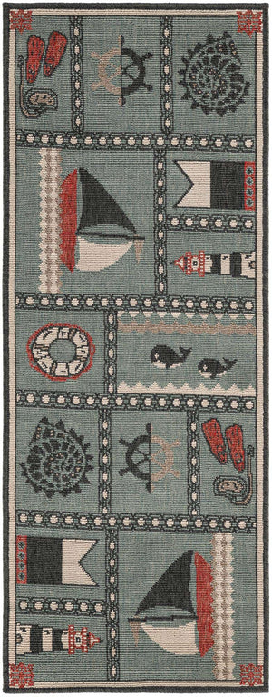 Blue 2' x 5' 1 Outdoor Coastal Runner Area Rug Weather Resistant for Patio, Deck, Terrace, Balcony, Porch 100% Polypropylene Coastal Decor Carpet for Sale at Rug Engine