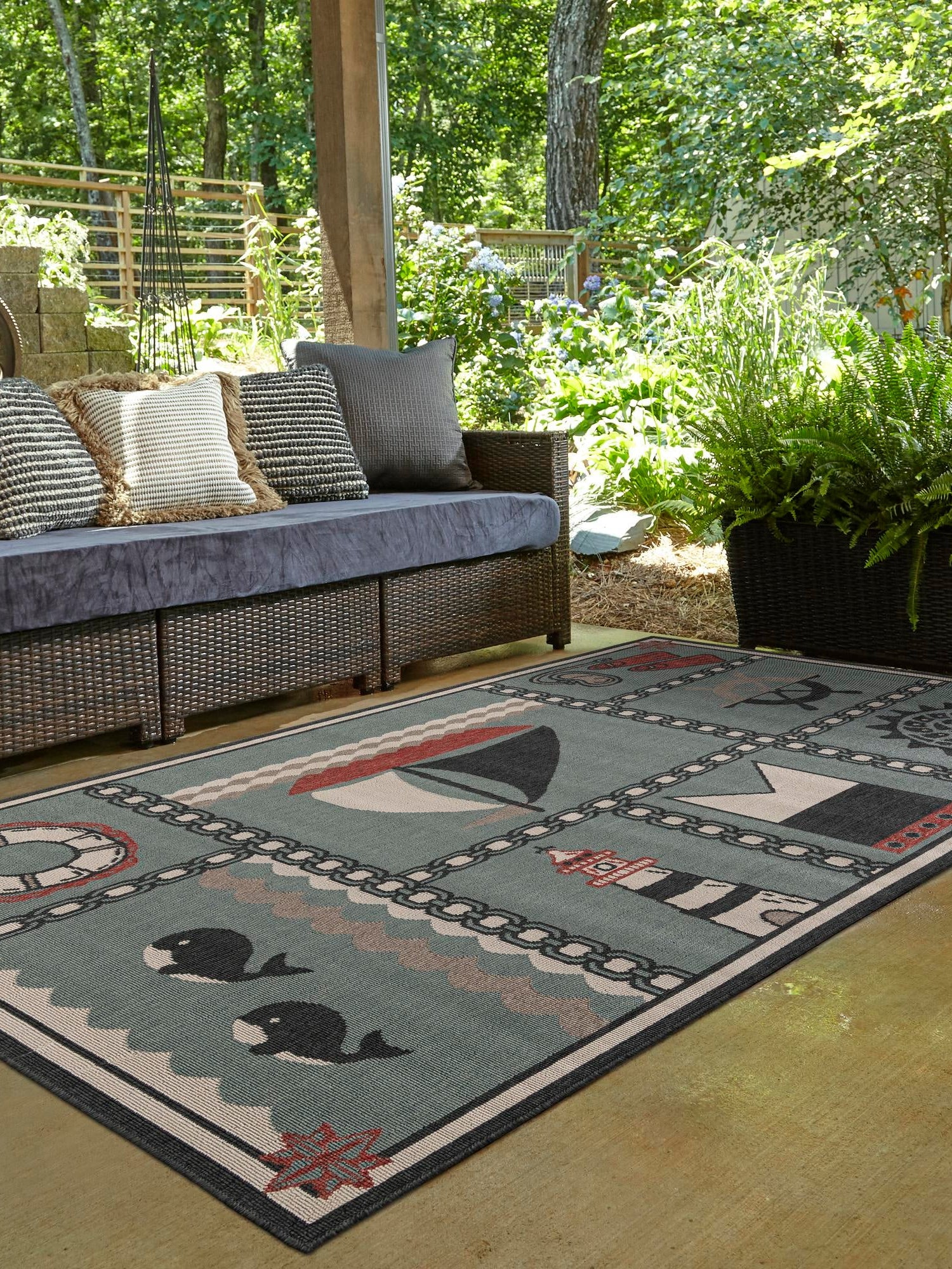 Blue 2' x 3' 1 Outdoor Coastal Rectangle Area Rug Weather Resistant for Patio, Deck, Terrace, Balcony, Porch 100% Polypropylene Coastal Decor Carpet for Sale at Rug Engine