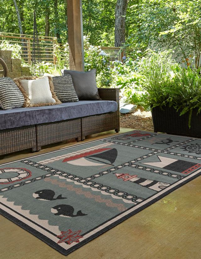 Blue 9' x 12' Outdoor Coastal Rectangle Area Rug Weather Resistant for Patio, Deck, Terrace, Balcony, Porch 100% Polypropylene Coastal Decor Carpet for Sale at Rug Engine
