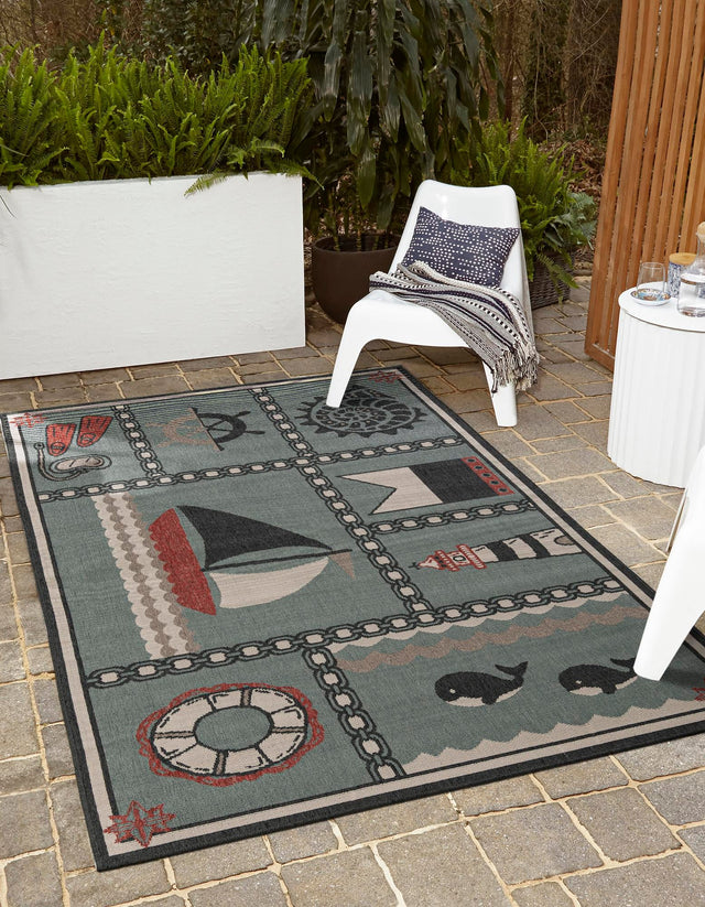 Blue 10' x 14' 1 Outdoor Coastal Rectangle Area Rug Weather Resistant for Patio, Deck, Terrace, Balcony, Porch 100% Polypropylene Coastal Decor Carpet for Sale at Rug Engine