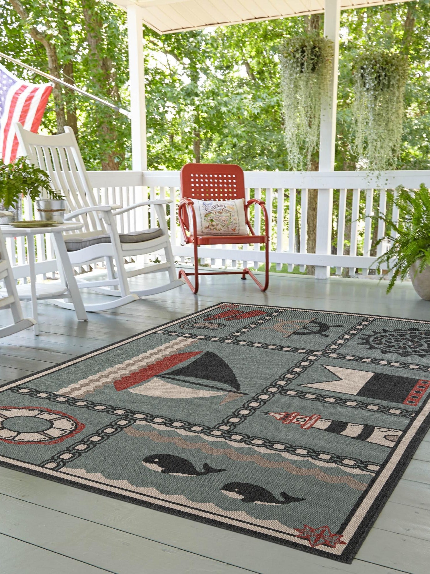 Blue 7' 10 x 10' Outdoor Coastal Rectangle Area Rug Weather Resistant for Patio, Deck, Terrace, Balcony, Porch 100% Polypropylene Coastal Decor Carpet for Sale at Rug Engine