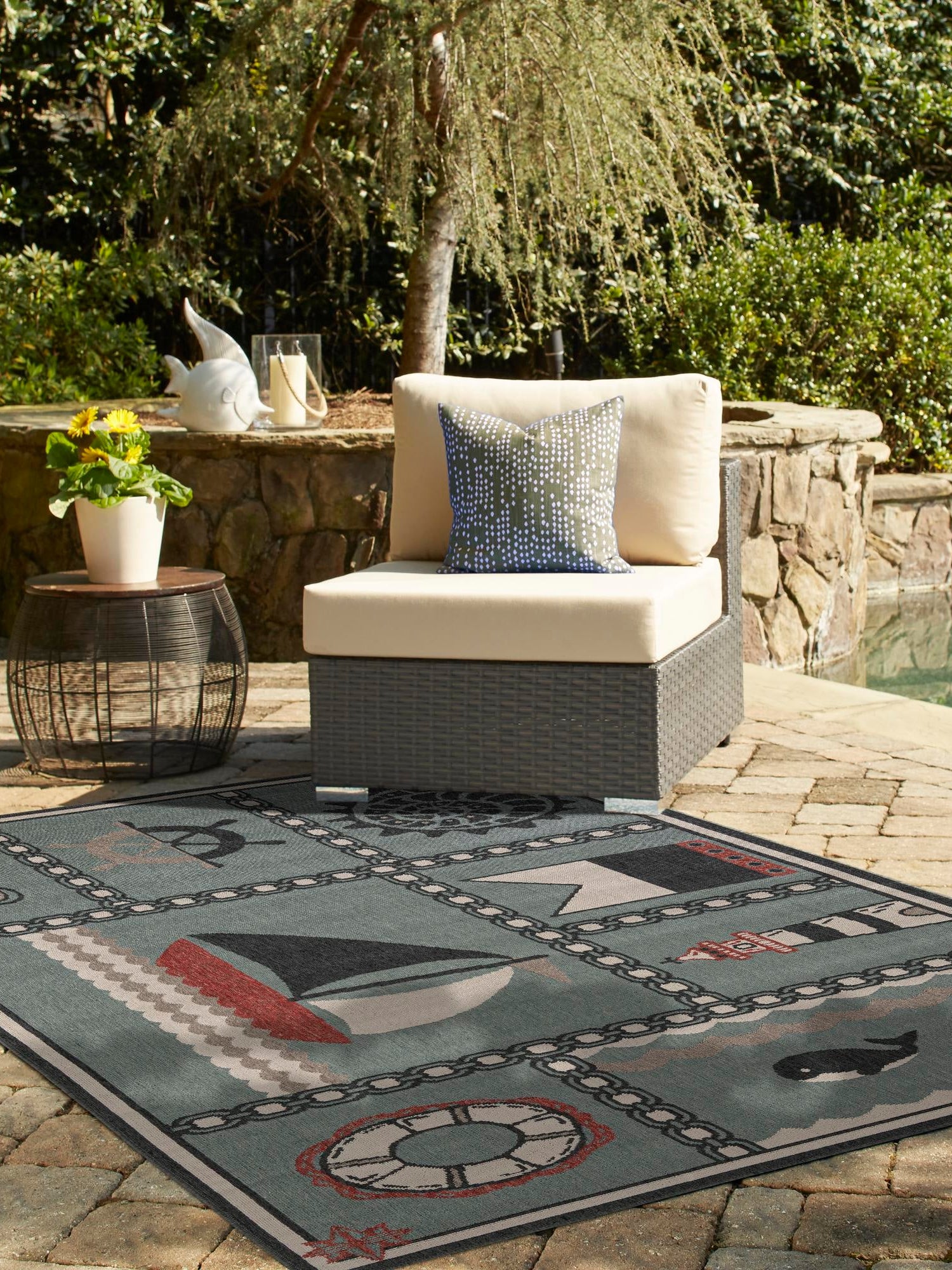 Blue 2' x 3' 1 Outdoor Coastal Rectangle Area Rug Weather Resistant for Patio, Deck, Terrace, Balcony, Porch 100% Polypropylene Coastal Decor Carpet for Sale at Rug Engine