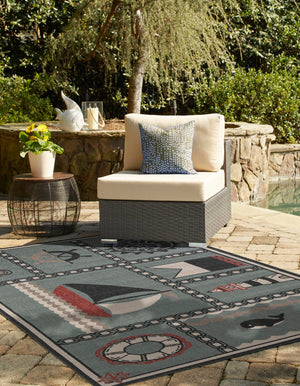 Blue 2' x 3' 1 Outdoor Coastal Rectangle Area Rug Weather Resistant for Patio, Deck, Terrace, Balcony, Porch 100% Polypropylene Coastal Decor Carpet for Sale at Rug Engine