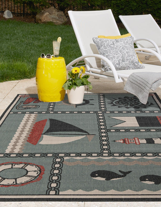Blue 10' x 14' 1 Outdoor Coastal Rectangle Area Rug Weather Resistant for Patio, Deck, Terrace, Balcony, Porch 100% Polypropylene Coastal Decor Carpet for Sale at Rug Engine