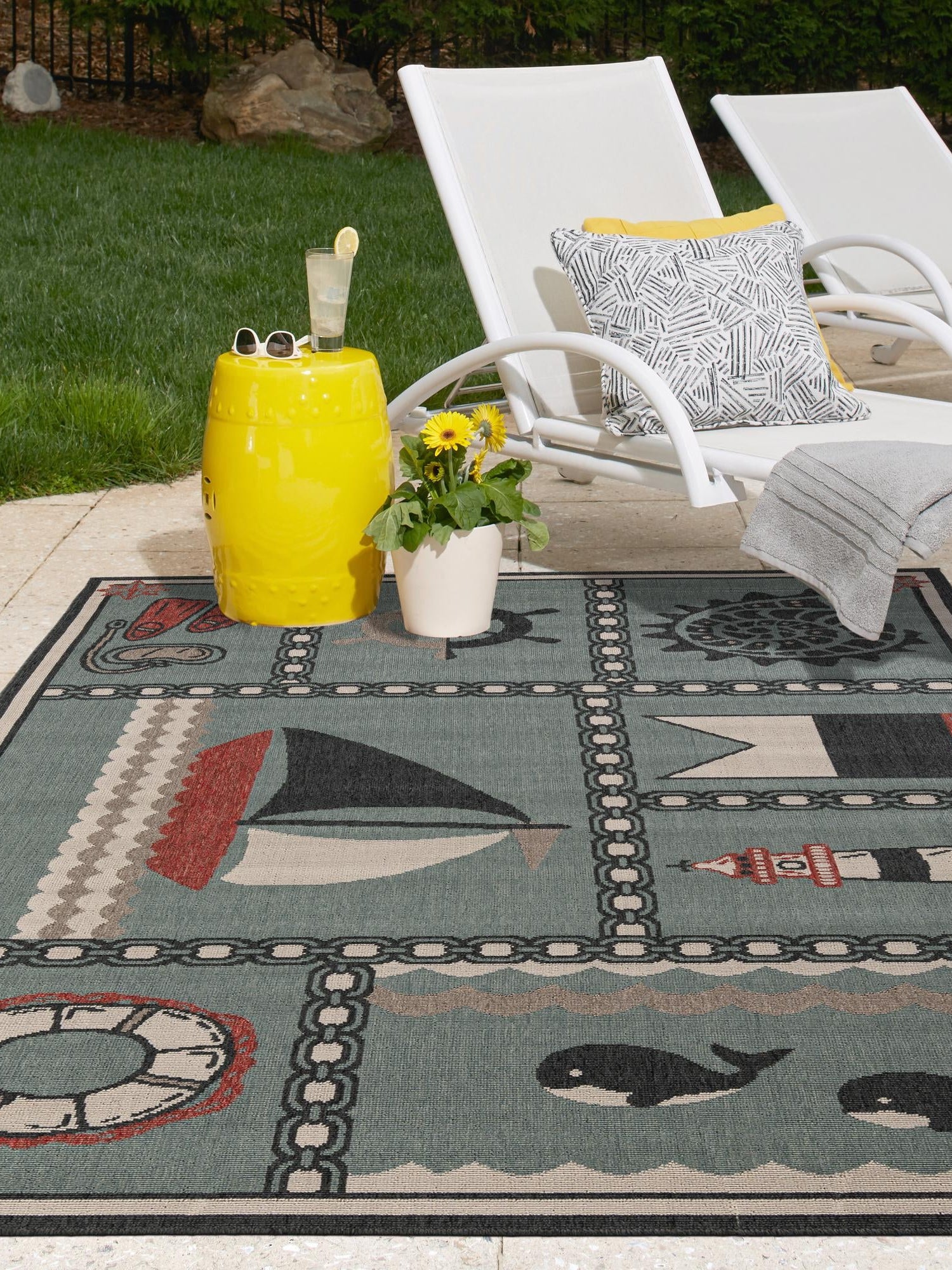 Blue 2' x 3' 1 Outdoor Coastal Rectangle Area Rug Weather Resistant for Patio, Deck, Terrace, Balcony, Porch 100% Polypropylene Coastal Decor Carpet for Sale at Rug Engine