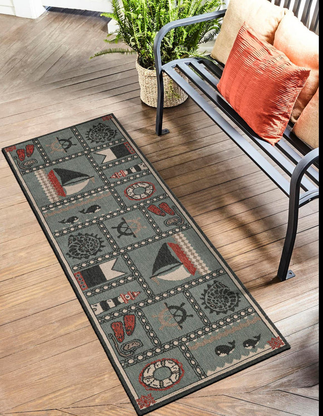 Blue 2' x 6' 1 Outdoor Coastal Runner Area Rug Weather Resistant for Patio, Deck, Terrace, Balcony, Porch 100% Polypropylene Coastal Decor Carpet for Sale at Rug Engine