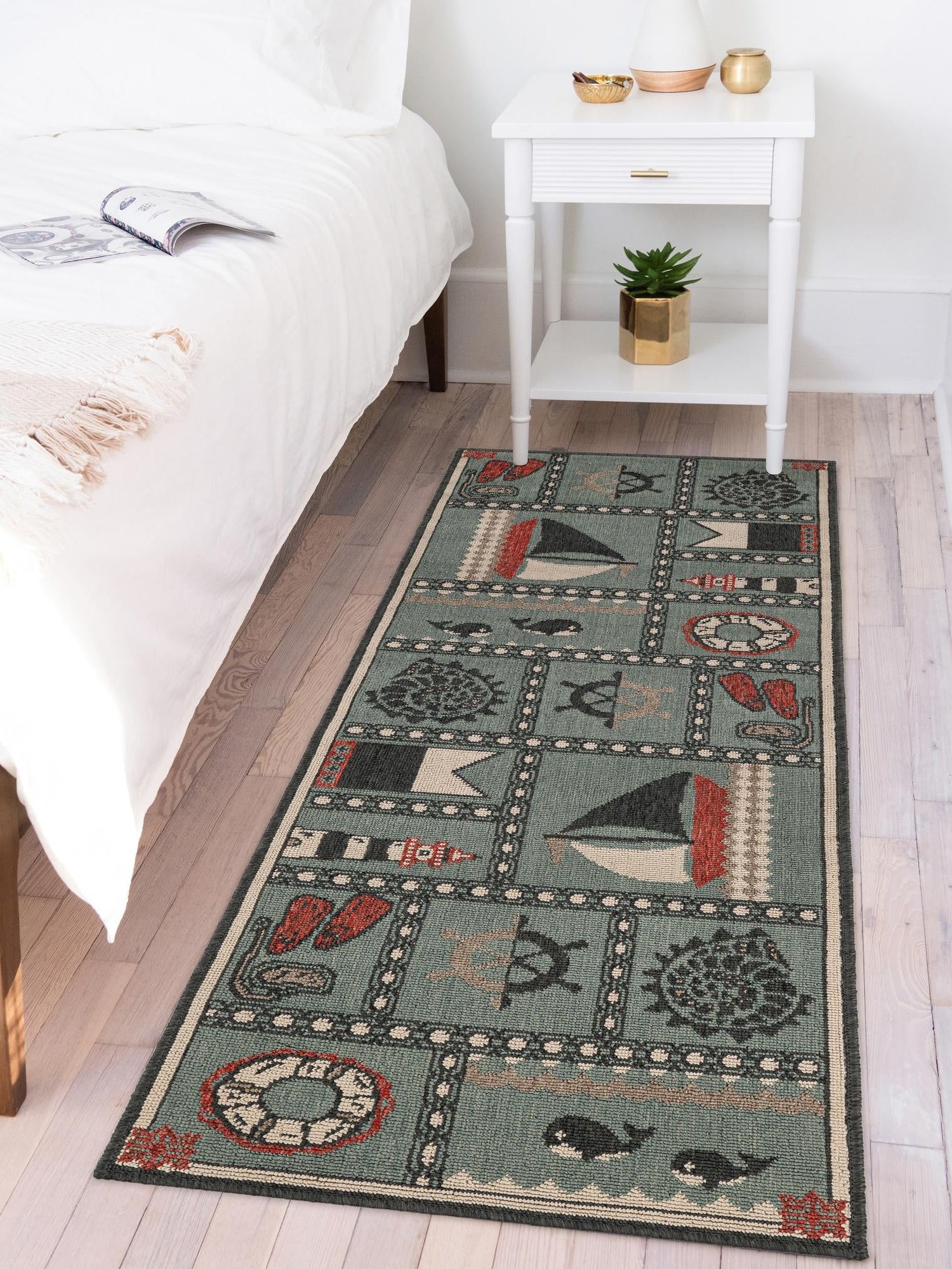 Blue 2' x 5' 1 Outdoor Coastal Runner Area Rug Weather Resistant for Patio, Deck, Terrace, Balcony, Porch 100% Polypropylene Coastal Decor Carpet for Sale at Rug Engine