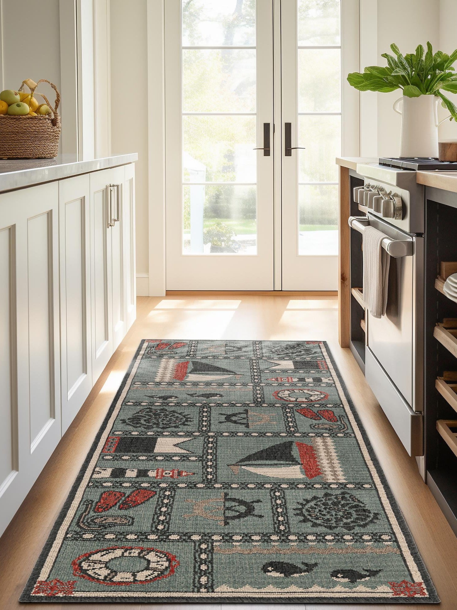 Blue 2' x 5' 1 Outdoor Coastal Runner Area Rug Weather Resistant for Patio, Deck, Terrace, Balcony, Porch 100% Polypropylene Coastal Decor Carpet for Sale at Rug Engine