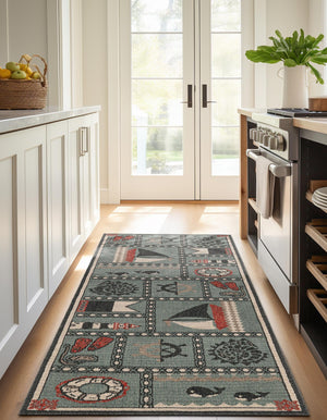 Blue 2' x 8' Outdoor Coastal Runner Area Rug Weather Resistant for Patio, Deck, Terrace, Balcony, Porch 100% Polypropylene Coastal Decor Carpet for Sale at Rug Engine