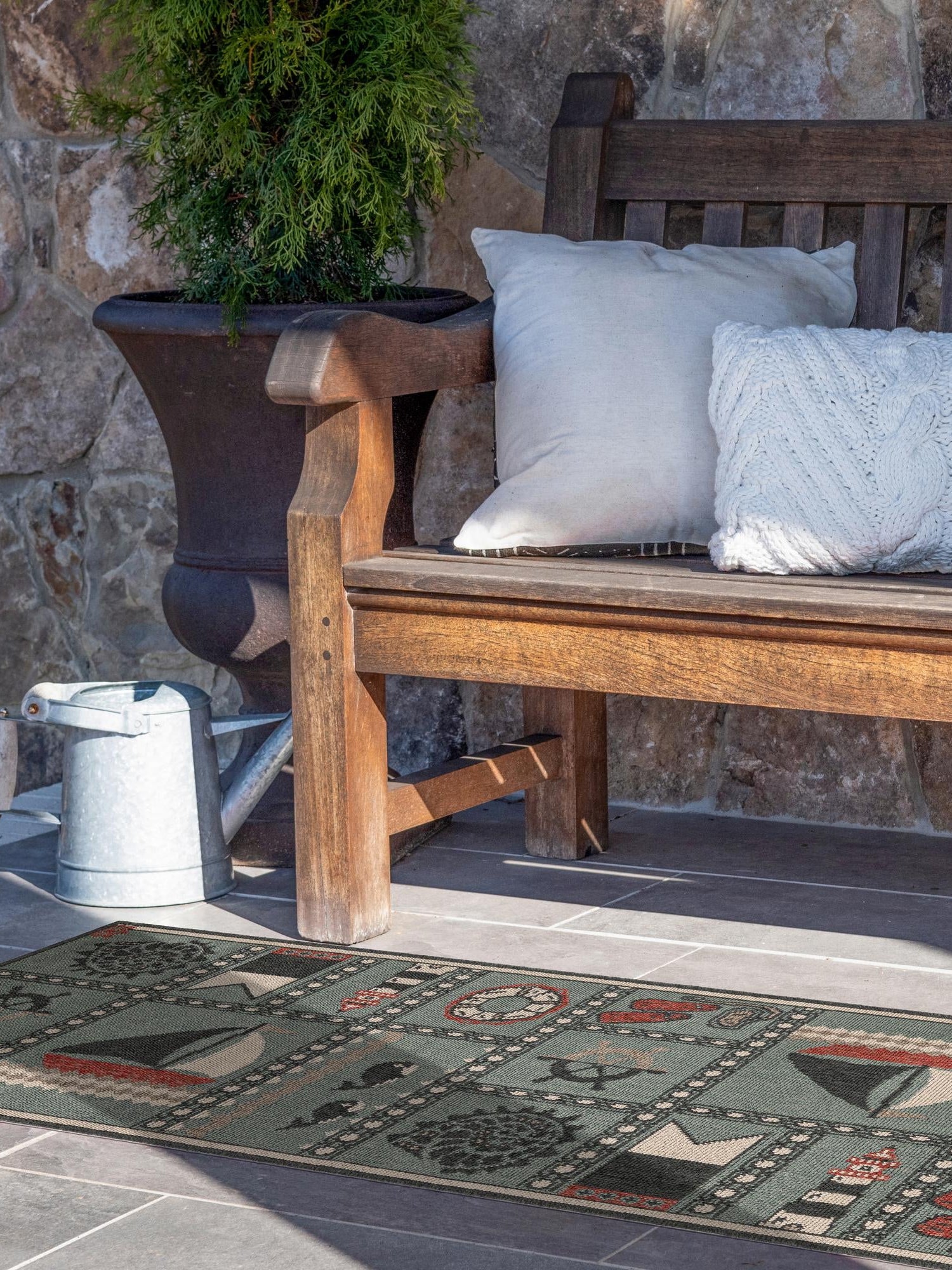 Blue 2' 7 x 12' Outdoor Coastal Runner Area Rug Weather Resistant for Patio, Deck, Terrace, Balcony, Porch 100% Polypropylene Coastal Decor Carpet for Sale at Rug Engine