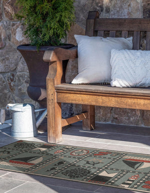 Blue 2' x 8' Outdoor Coastal Runner Area Rug Weather Resistant for Patio, Deck, Terrace, Balcony, Porch 100% Polypropylene Coastal Decor Carpet for Sale at Rug Engine