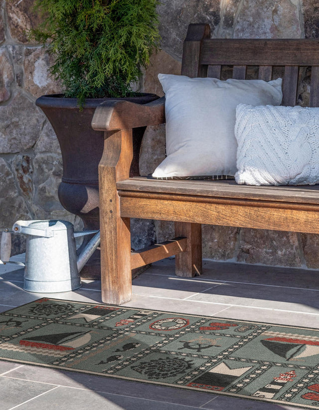 Blue 2' x 8' Outdoor Coastal Runner Area Rug Weather Resistant for Patio, Deck, Terrace, Balcony, Porch 100% Polypropylene Coastal Decor Carpet for Sale at Rug Engine