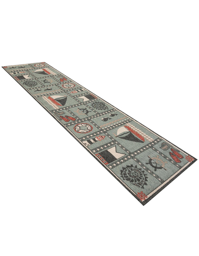 Blue 2' x 8' Outdoor Coastal Runner Area Rug Weather Resistant for Patio, Deck, Terrace, Balcony, Porch 100% Polypropylene Coastal Decor Carpet for Sale at Rug Engine