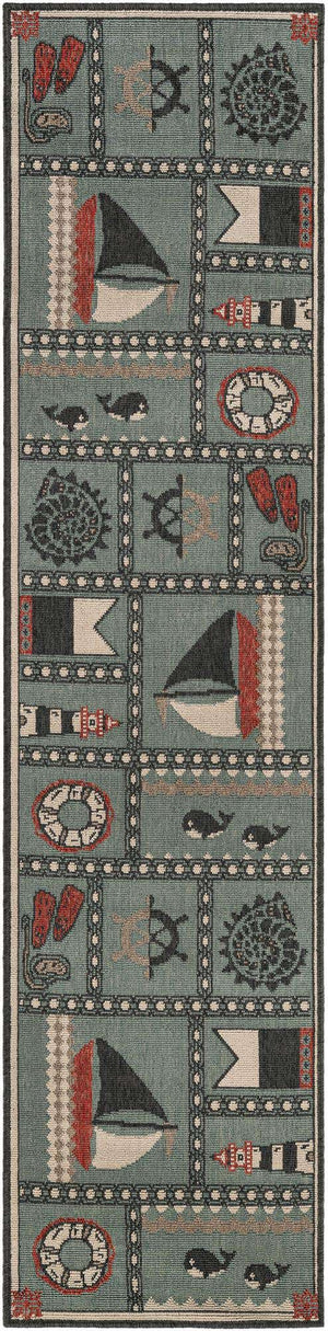 Blue 2' x 8' Outdoor Coastal Runner Area Rug Weather Resistant for Patio, Deck, Terrace, Balcony, Porch 100% Polypropylene Coastal Decor Carpet for Sale at Rug Engine