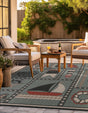 Blue 7' 10 x 7' 10 Outdoor Coastal Square Area Rug Weather Resistant for Patio, Deck, Terrace, Balcony, Porch 100% Polypropylene Coastal Decor Carpet for Sale at Rug Engine