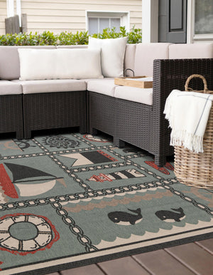 Blue 7' 10 x 7' 10 Outdoor Coastal Square Area Rug Weather Resistant for Patio, Deck, Terrace, Balcony, Porch 100% Polypropylene Coastal Decor Carpet for Sale at Rug Engine