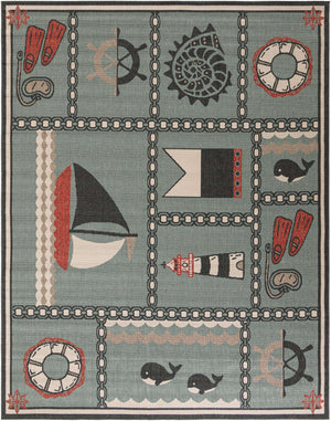 Blue 7' 10 x 10' Outdoor Coastal Rectangle Area Rug Weather Resistant for Patio, Deck, Terrace, Balcony, Porch 100% Polypropylene Coastal Decor Carpet for Sale at Rug Engine