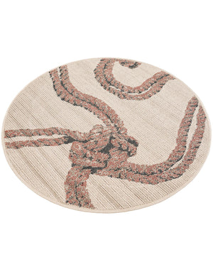 Beige 3' 1 x 3' 1 Outdoor Coastal Round Area Rug Weather Resistant for Patio, Deck, Terrace, Balcony, Porch 100% Polypropylene Coastal Decor Carpet for Sale at Rug Engine