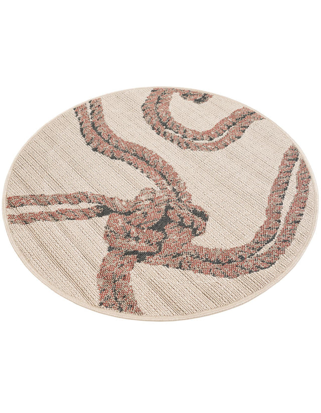 Beige 3' 1 x 3' 1 Outdoor Coastal Round Area Rug Weather Resistant for Patio, Deck, Terrace, Balcony, Porch 100% Polypropylene Coastal Decor Carpet for Sale at Rug Engine