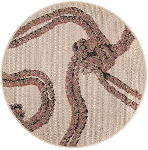 Beige 3' 1 x 3' 1 Outdoor Coastal Round Area Rug Weather Resistant for Patio, Deck, Terrace, Balcony, Porch 100% Polypropylene Coastal Decor Carpet for Sale at Rug Engine