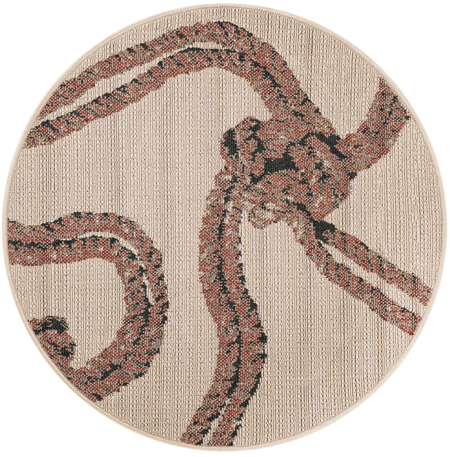Beige 3' 1 x 3' 1 Outdoor Coastal Round Area Rug Weather Resistant for Patio, Deck, Terrace, Balcony, Porch 100% Polypropylene Coastal Decor Carpet for Sale at Rug Engine