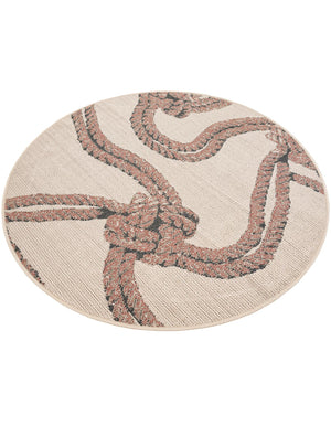 Beige 4' 1 x 4' 1 Outdoor Coastal Round Area Rug Weather Resistant for Patio, Deck, Terrace, Balcony, Porch 100% Polypropylene Coastal Decor Carpet for Sale at Rug Engine