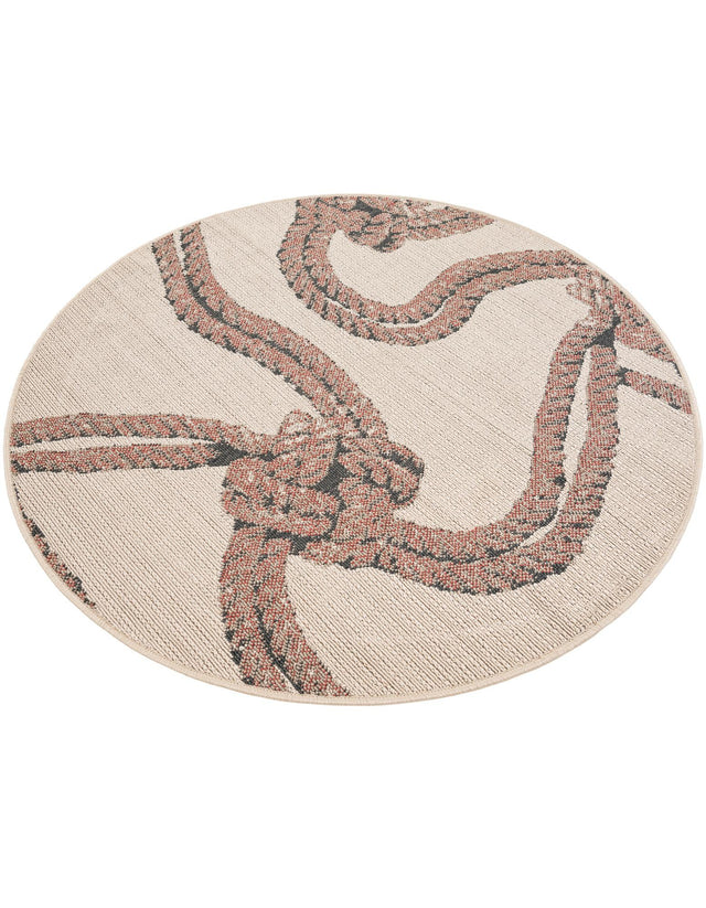 Beige 4' 1 x 4' 1 Outdoor Coastal Round Area Rug Weather Resistant for Patio, Deck, Terrace, Balcony, Porch 100% Polypropylene Coastal Decor Carpet for Sale at Rug Engine