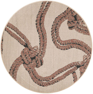 Beige 4' 1 x 4' 1 Outdoor Coastal Round Area Rug Weather Resistant for Patio, Deck, Terrace, Balcony, Porch 100% Polypropylene Coastal Decor Carpet for Sale at Rug Engine