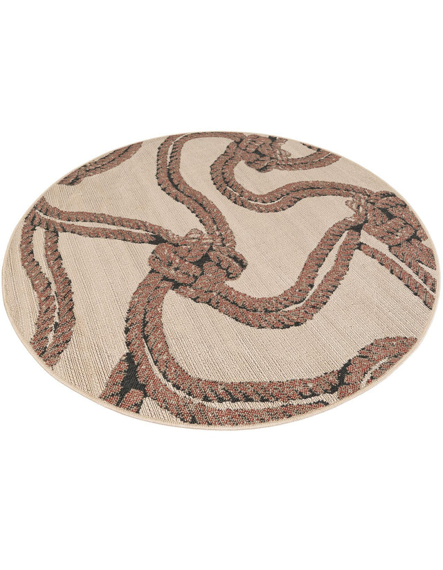 Beige 5' 1 x 5' 1 Outdoor Coastal Round Area Rug Weather Resistant for Patio, Deck, Terrace, Balcony, Porch 100% Polypropylene Coastal Decor Carpet for Sale at Rug Engine