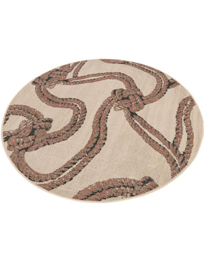 Beige 5' 1 x 5' 1 Outdoor Coastal Round Area Rug Weather Resistant for Patio, Deck, Terrace, Balcony, Porch 100% Polypropylene Coastal Decor Carpet for Sale at Rug Engine