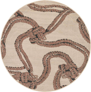 Beige 5' 1 x 5' 1 Outdoor Coastal Round Area Rug Weather Resistant for Patio, Deck, Terrace, Balcony, Porch 100% Polypropylene Coastal Decor Carpet for Sale at Rug Engine