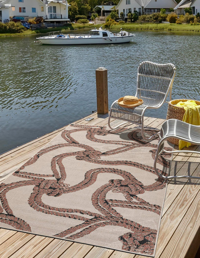 Beige 9' x 12' Outdoor Coastal Rectangle Area Rug Weather Resistant for Patio, Deck, Terrace, Balcony, Porch 100% Polypropylene Coastal Decor Carpet for Sale at Rug Engine