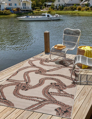 Beige 5' 1 x 8' Outdoor Coastal Rectangle Area Rug Weather Resistant for Patio, Deck, Terrace, Balcony, Porch 100% Polypropylene Coastal Decor Carpet for Sale at Rug Engine