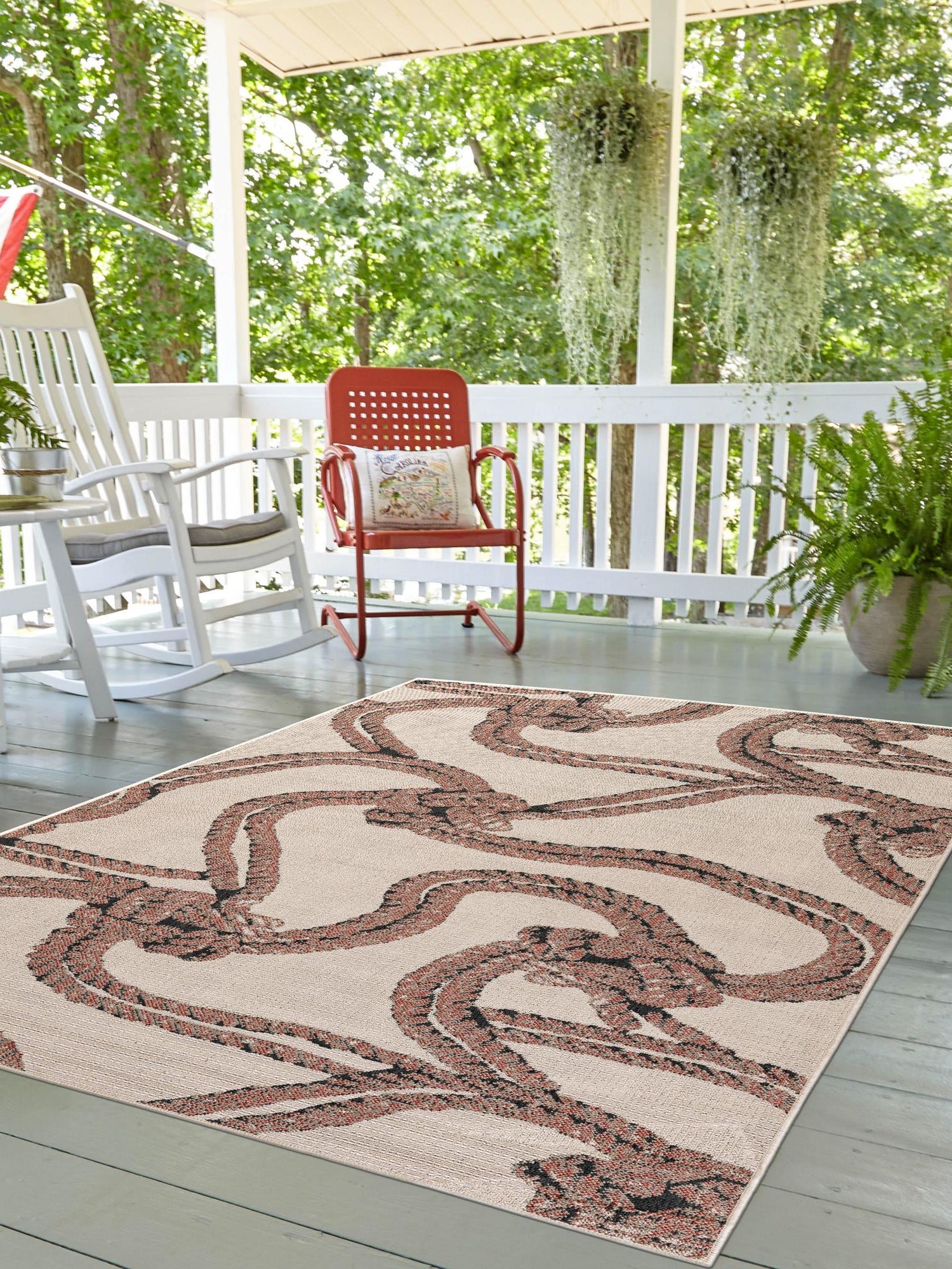 Beige 5' 1 x 8' Outdoor Coastal Rectangle Area Rug Weather Resistant for Patio, Deck, Terrace, Balcony, Porch 100% Polypropylene Coastal Decor Carpet for Sale at Rug Engine