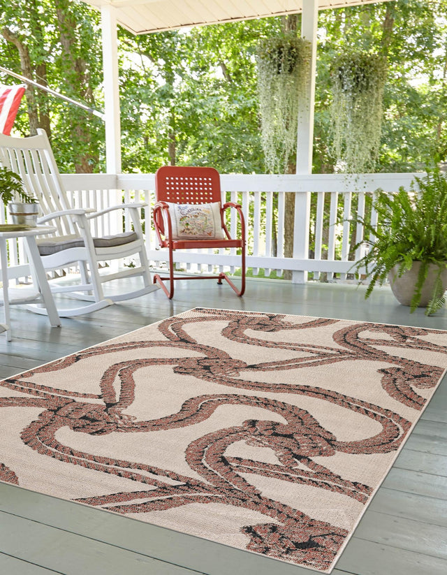 Beige 4' 1 x 6' 1 Outdoor Coastal Rectangle Area Rug Weather Resistant for Patio, Deck, Terrace, Balcony, Porch 100% Polypropylene Coastal Decor Carpet for Sale at Rug Engine