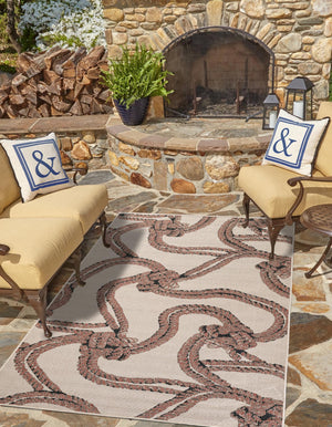 Beige 7' 10 x 10' Outdoor Coastal Rectangle Area Rug Weather Resistant for Patio, Deck, Terrace, Balcony, Porch 100% Polypropylene Coastal Decor Carpet for Sale at Rug Engine