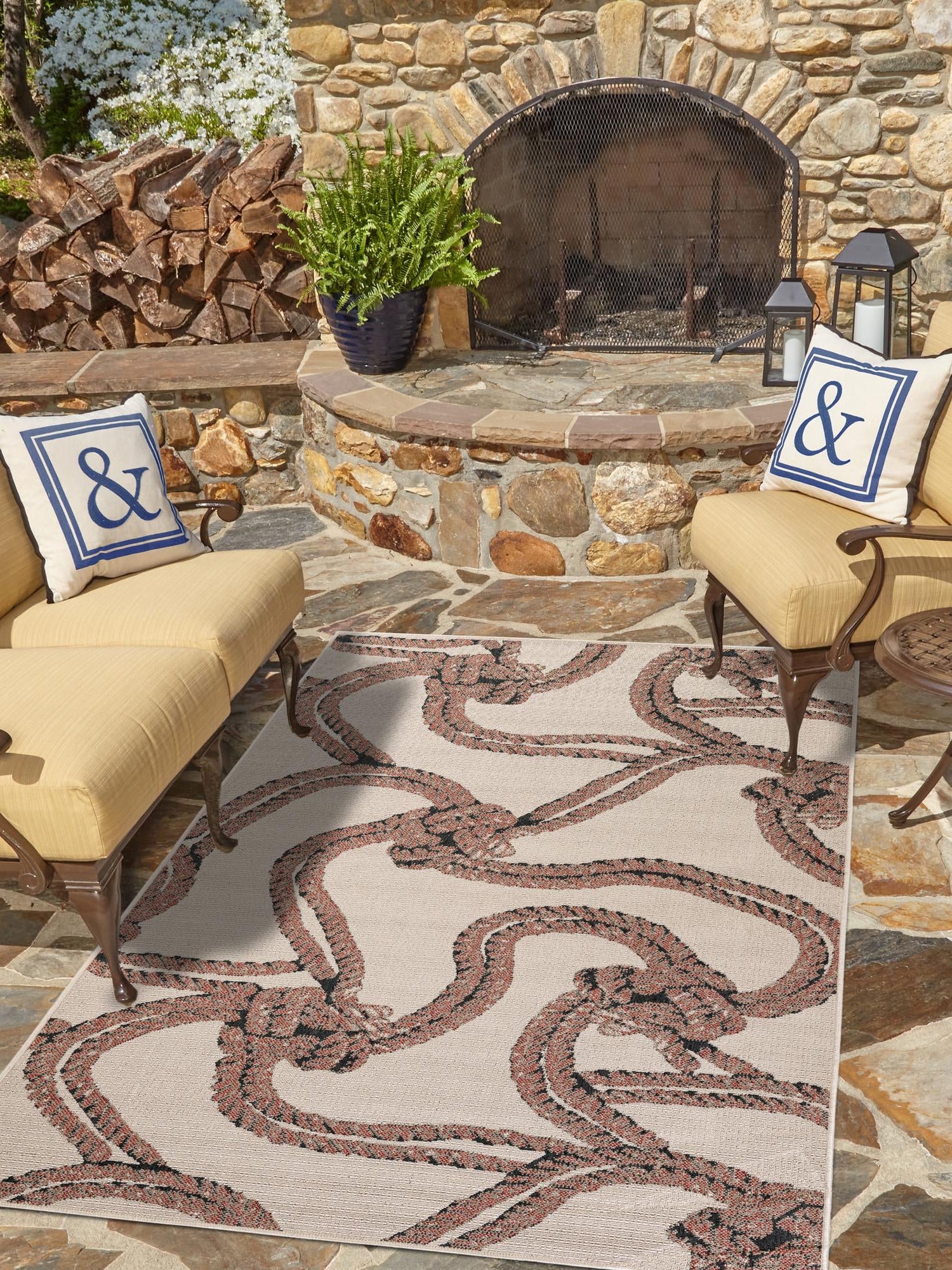 Beige 5' 1 x 8' Outdoor Coastal Rectangle Area Rug Weather Resistant for Patio, Deck, Terrace, Balcony, Porch 100% Polypropylene Coastal Decor Carpet for Sale at Rug Engine