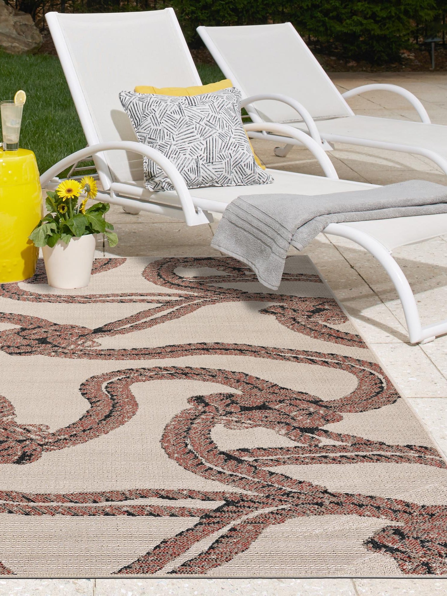 Beige 4' 1 x 6' 1 Outdoor Coastal Rectangle Area Rug Weather Resistant for Patio, Deck, Terrace, Balcony, Porch 100% Polypropylene Coastal Decor Carpet for Sale at Rug Engine