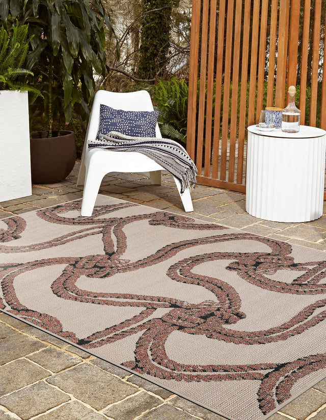 Beige 4' 1 x 6' 1 Outdoor Coastal Rectangle Area Rug Weather Resistant for Patio, Deck, Terrace, Balcony, Porch 100% Polypropylene Coastal Decor Carpet for Sale at Rug Engine