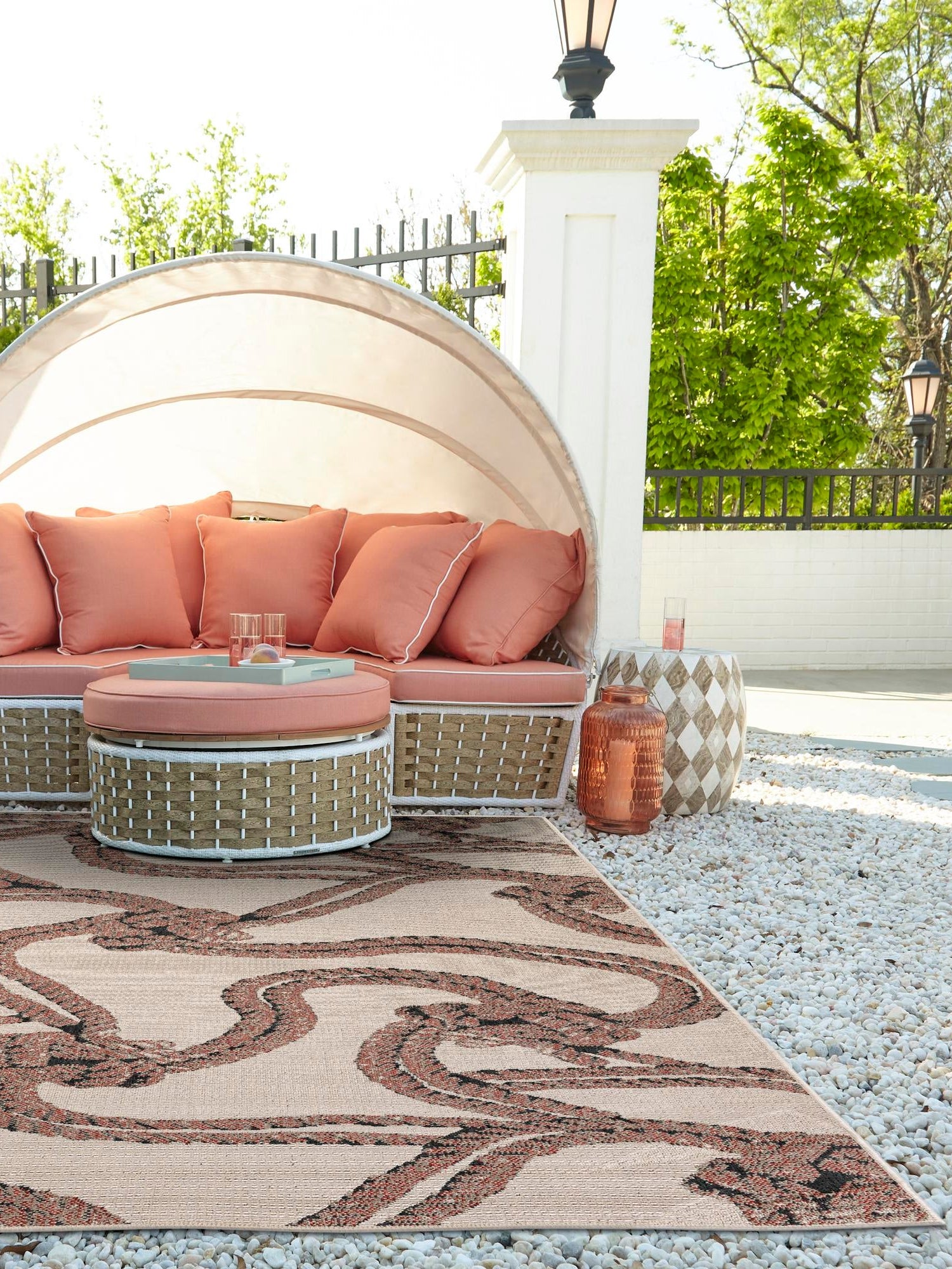 Beige 7' 10 x 10' Outdoor Coastal Rectangle Area Rug Weather Resistant for Patio, Deck, Terrace, Balcony, Porch 100% Polypropylene Coastal Decor Carpet for Sale at Rug Engine