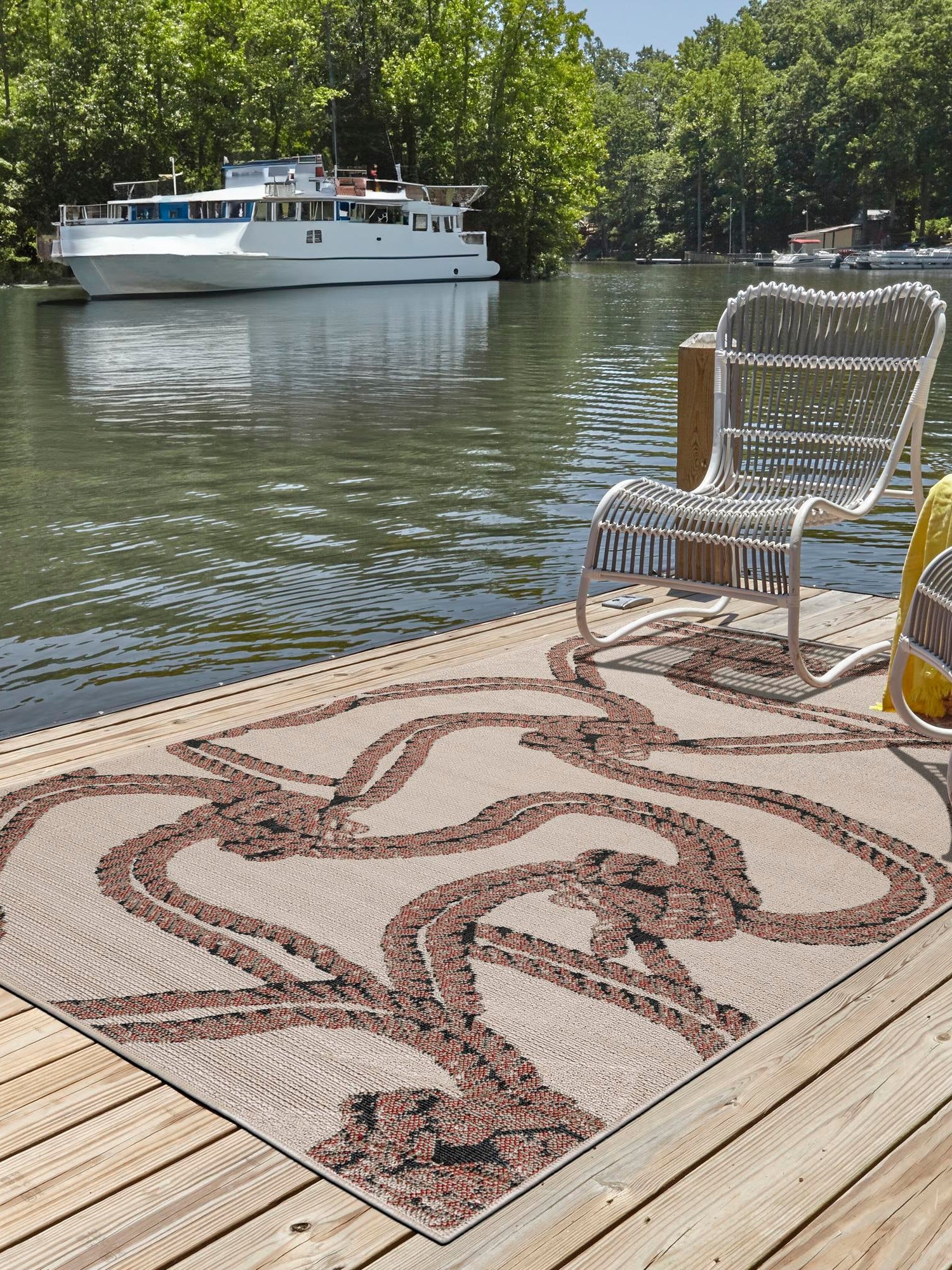 Beige 4' 1 x 6' 1 Outdoor Coastal Rectangle Area Rug Weather Resistant for Patio, Deck, Terrace, Balcony, Porch 100% Polypropylene Coastal Decor Carpet for Sale at Rug Engine