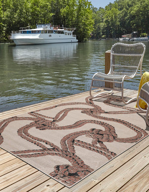 Beige 5' 1 x 8' Outdoor Coastal Rectangle Area Rug Weather Resistant for Patio, Deck, Terrace, Balcony, Porch 100% Polypropylene Coastal Decor Carpet for Sale at Rug Engine